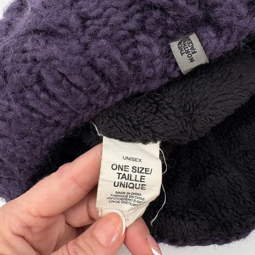 The north face | fuzzy purple cable knit beanie